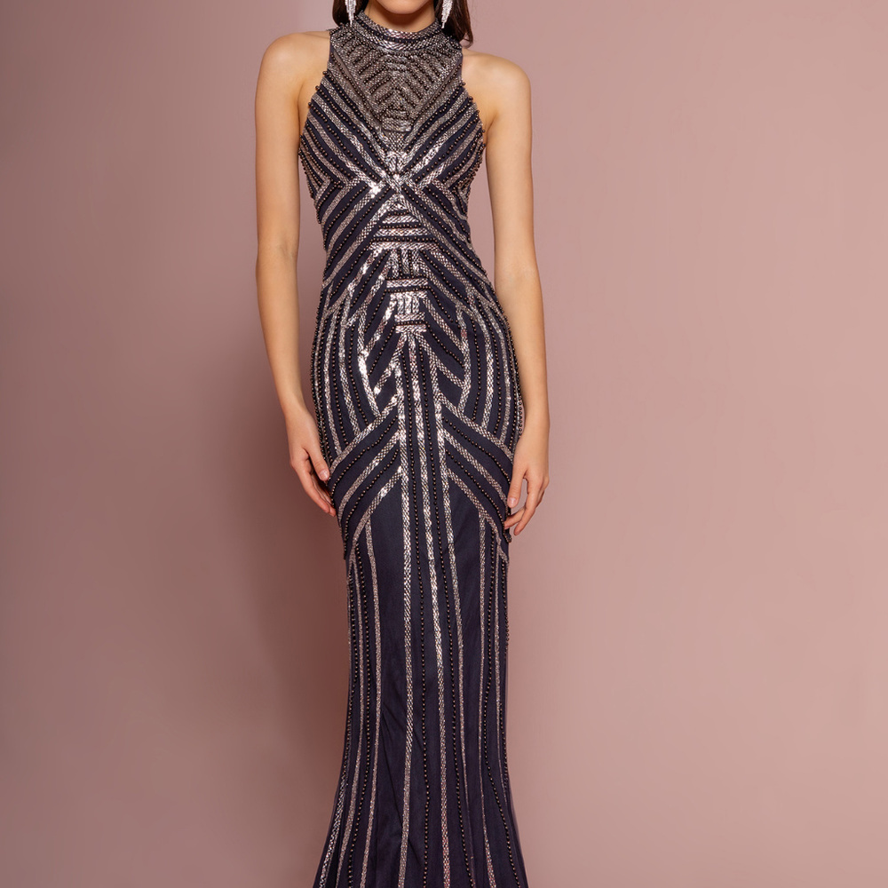 CHARCOAL High Neckline Bridesmaid Lond Dress